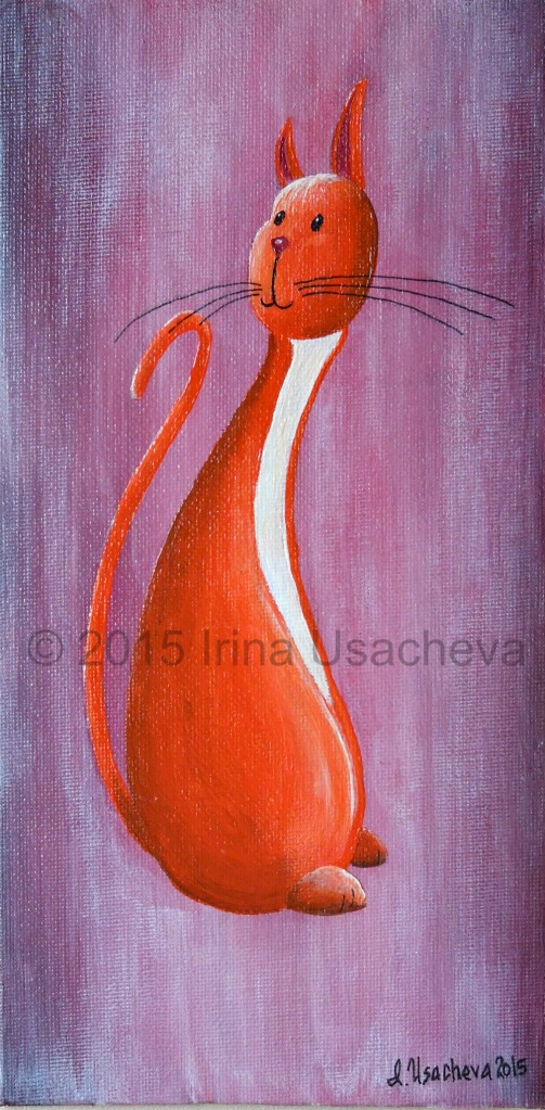 "Affable Cat" Size : 10 cm x 20 cm; approx 4" x 7.8" Medium : Acrylic paints Material : canvas on board