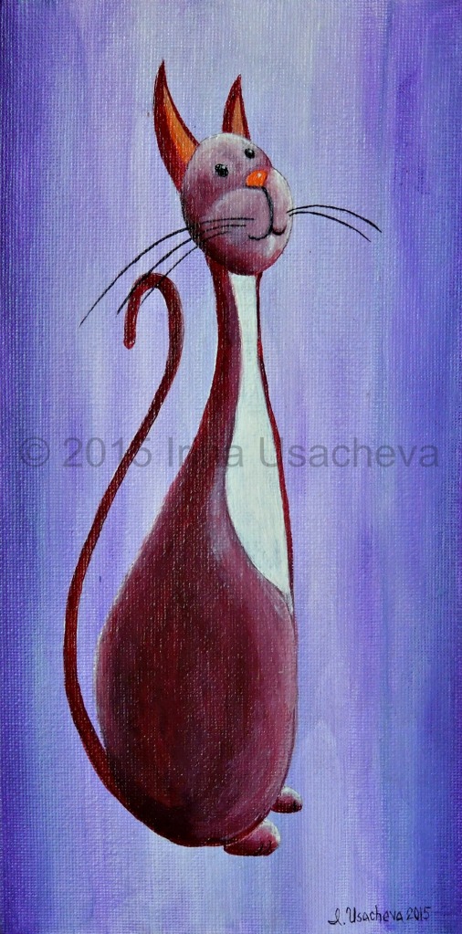 "Inquisitive Cat" Size : 10 cm x 20 cm; approx 4" x 7.8" Medium : Acrylic paints Material : canvas on board